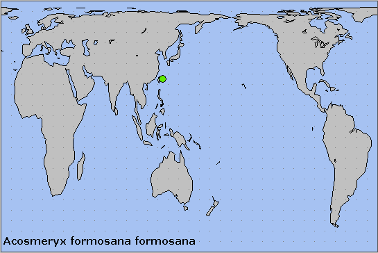 Global distribution of Acosmeryx formosana formosana. Map: © NHMUK.