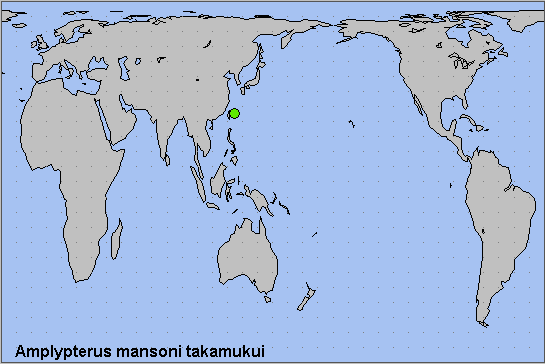 Global distribution of Amplypterus mansoni takamukui. Map: © NHMUK.