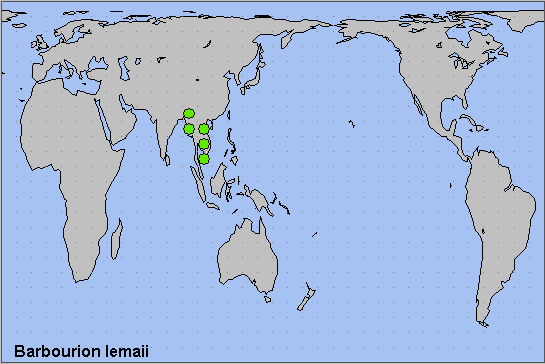 Global distribution of Barbourion lemaii. Map: © NHMUK.