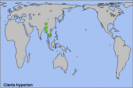 Global distribution of Clanis hyperion. Map: © NHMUK.