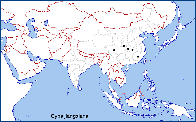 Global distribution of Cypa jiangxiana. Map: © NHMUK.