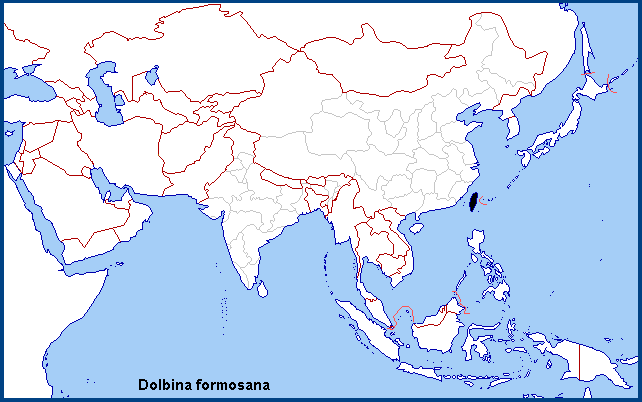 Global distribution of Dolbina formosana. Map: © Tony Pittaway.