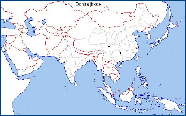 Global distribution of Dahira jitkae. Map: © Tony Pittaway.