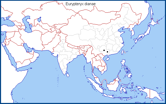 Global distribution of Eurypteryx dianae. Map: © Tony Pittaway.