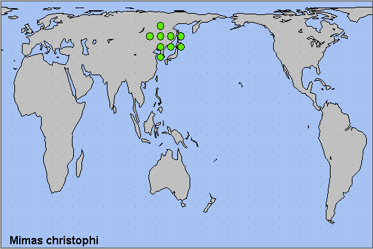 Global distribution of Mimas christophi. Map: © NHMUK.