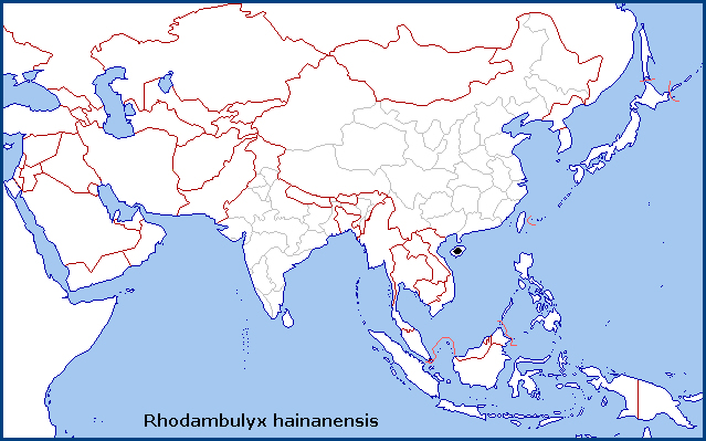 Global distribution of Rhodambulyx hainanensis. Map: © Tony Pittaway.