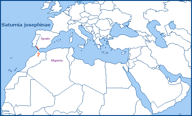 Global distribution of Saturnia josephinae. Map: © Tony Pittaway.