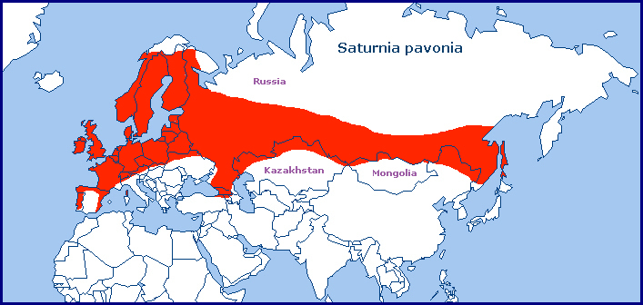 Global distribution of Saturnia pavonia. Map: © Tony Pittaway.